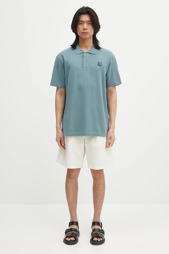 Maison Kitsuné polo bawełniane Bold Fox Head Patch Comfort MM00210KJ7010 turkusowy