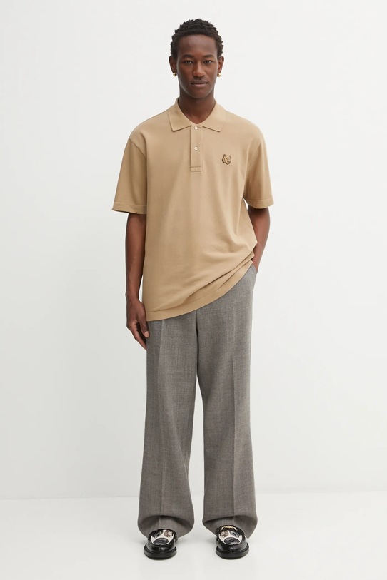 Maison Kitsuné polo de bumbac Bold Fox Head Patch Comfort MM00210KJ7010 bej