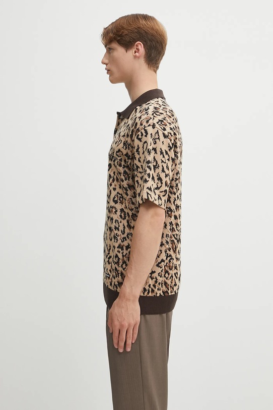 Wacko Maria cotton polo shirt LEOPARD KNIT POLO SHIRT ( TYPE-1 ) 25SS.WMK.KN22 beige SS25