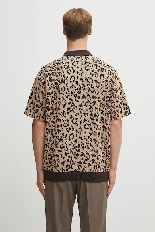 Clothing Wacko Maria cotton polo shirt LEOPARD KNIT POLO SHIRT ( TYPE-1 ) 25SS.WMK.KN22 beige