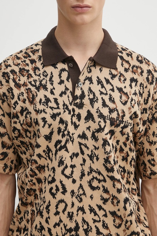 Wacko Maria polo bawełniane LEOPARD KNIT POLO SHIRT ( TYPE-1 ) beżowy 25SS.WMK.KN22