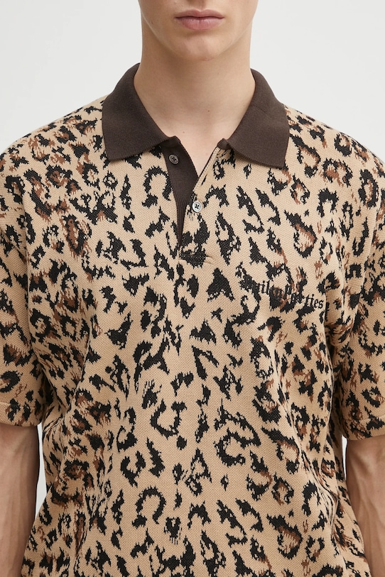 Wacko Maria cotton polo shirt LEOPARD KNIT POLO SHIRT ( TYPE-1 ) beige 25SS.WMK.KN22