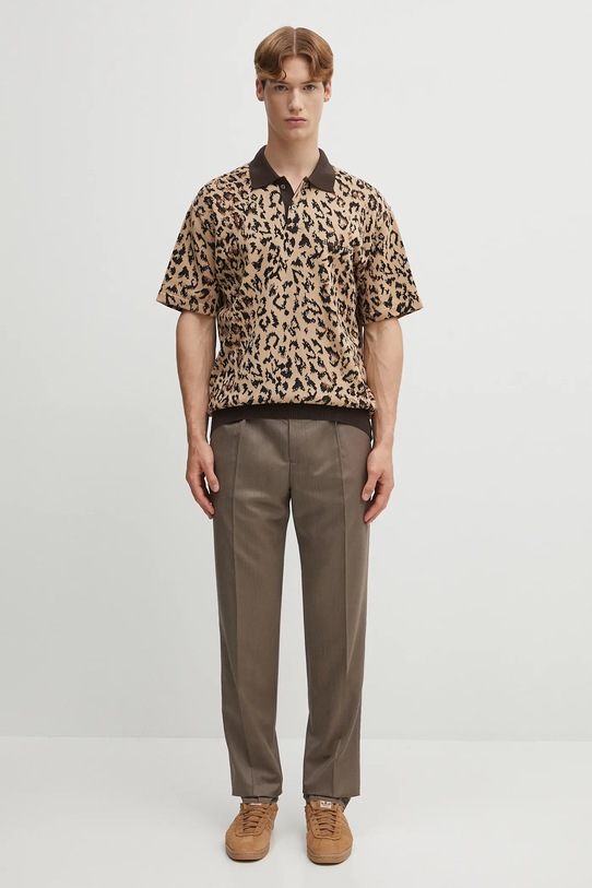Wacko Maria polo bawełniane LEOPARD KNIT POLO SHIRT ( TYPE-1 ) 25SS.WMK.KN22 beżowy