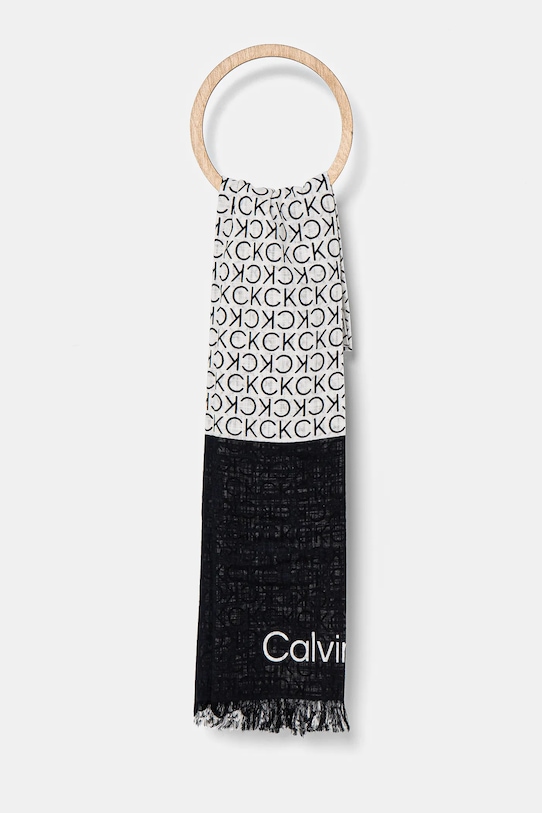 Calvin Klein szal bawełniany wzorzyste czarny K60K612979