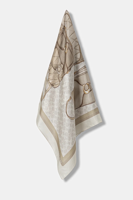 Hedvábný šátek Coach látka béžová 29CAS76