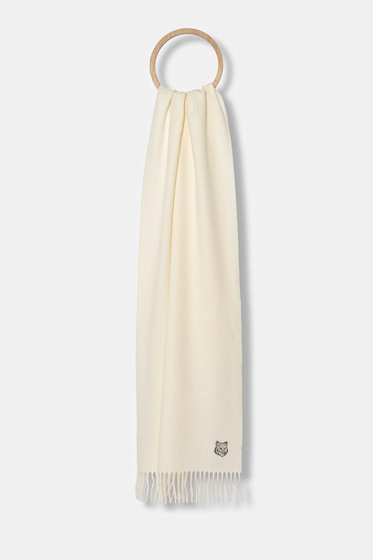 Maison Kitsuné eșarfă de lână Bold Fox Head lana bej MM06201BT3004