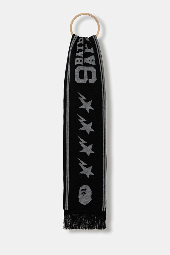 A Bathing Ape szalik z domieszką wełny Jacquard gruba czarny 1K80182011