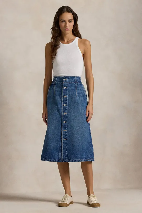 Bavlněná džínová sukně Polo Ralph Lauren bavlna modrá 211959036