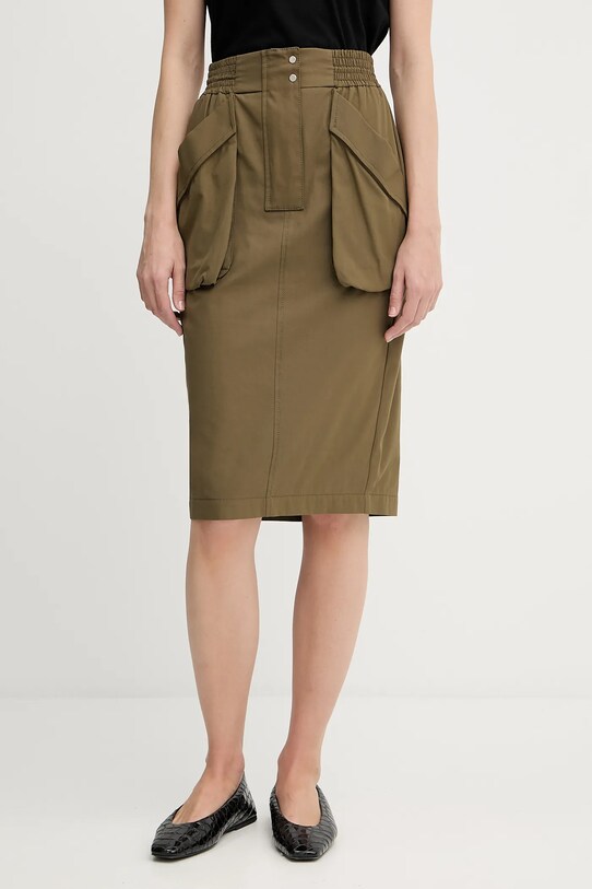 Pinko fustă din bumbac uni verde 104703.A2ER
