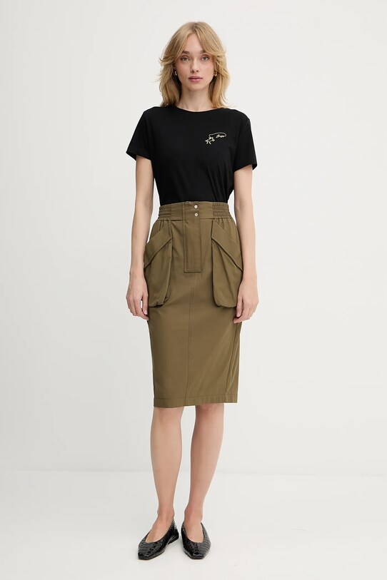 Pinko fustă din bumbac 104703.A2ER verde SS25