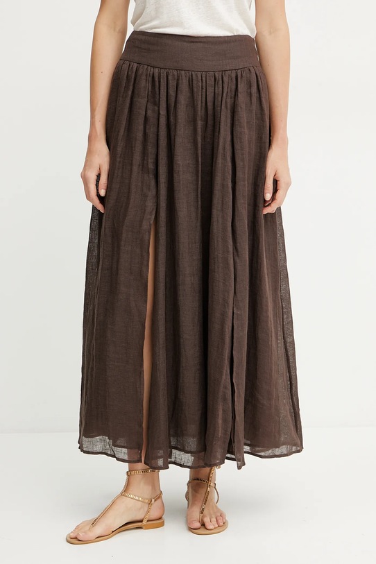 Luisa Spagnoli spódnica lniana casual brązowy 542137