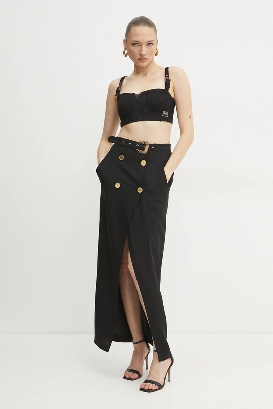 Versace Jeans Couture fustă din amestec de in 78HAE802.N0432 negru SS25