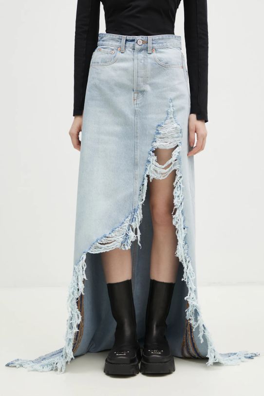 Rifľová sukňa VETEMENTS Destroyed Denim Maxi bavlna modrá WA66SK510L