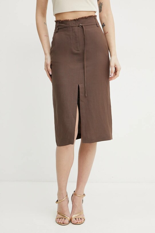 Patrizia Pepe gonna con aggiunta di lino midi marrone 2G1007.A052