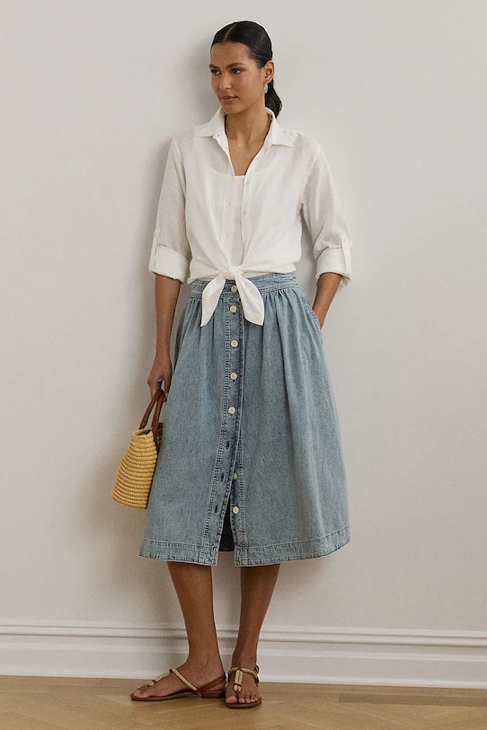 Lauren Ralph Lauren fustă din bumbac denim uni albastru 200963898