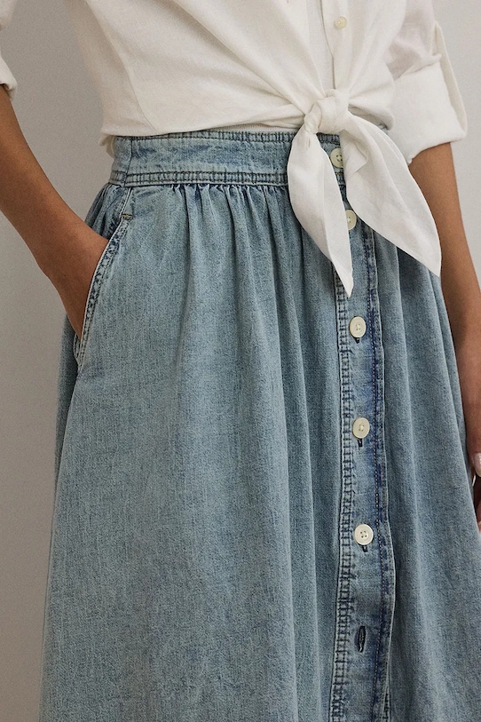 Lauren Ralph Lauren spódnica jeansowa bawełniana niebieski 200963898