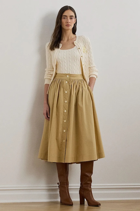 Suknja Lauren Ralph Lauren bez uzorka bež 200963756