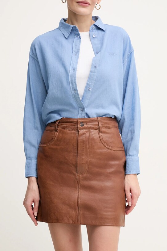 Pepe Jeans fustă de piele HILLARY SKIRT uni maro PL901203