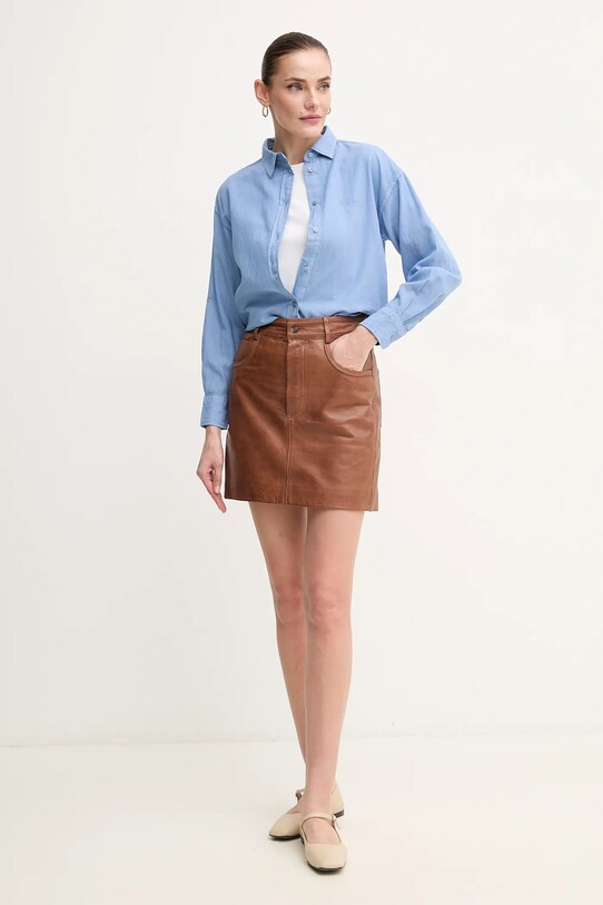 Pepe Jeans fustă de piele HILLARY SKIRT PL901203 maro SS25