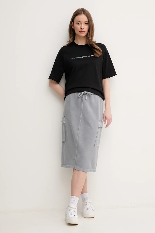 Bavlnená sukňa United Colors of Benetton 39BLD000E sivá SS25