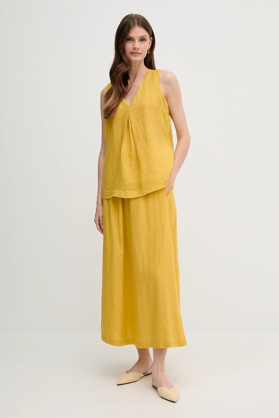 United Colors of Benetton spódnica lniana 4AGHD004L żółty SS25