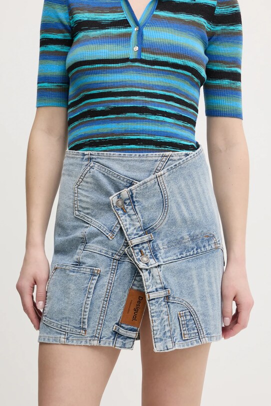 Desigual fusta din bumbac KING uni albastru 25SWFD07