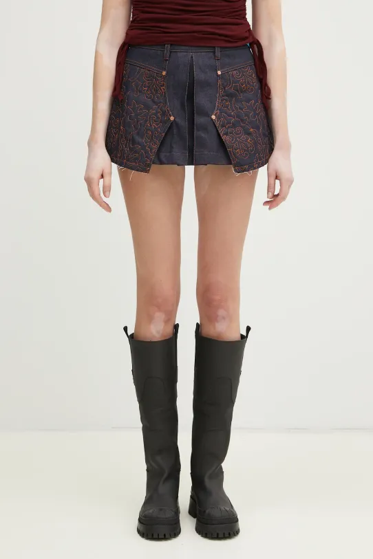 Džínová sukně Andersson Bell Embroidery Panel Pleated Denim pouzdrový námořnická modř apa795w