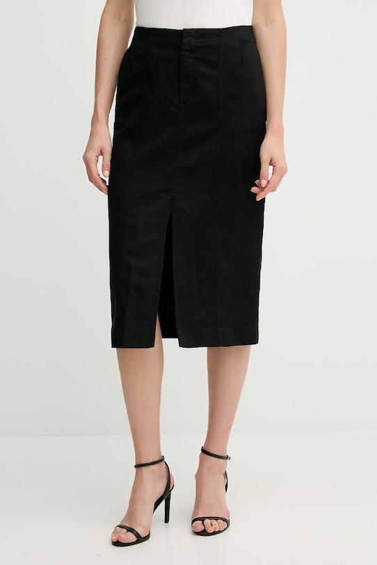 Sukně s příměsí lnu Calvin Klein Jeans midi černá J20J225327