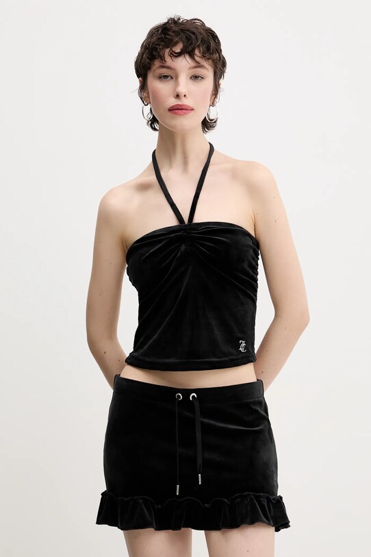 Zamatová sukňa Juicy Couture RUFFLE čierna JCWGS125328