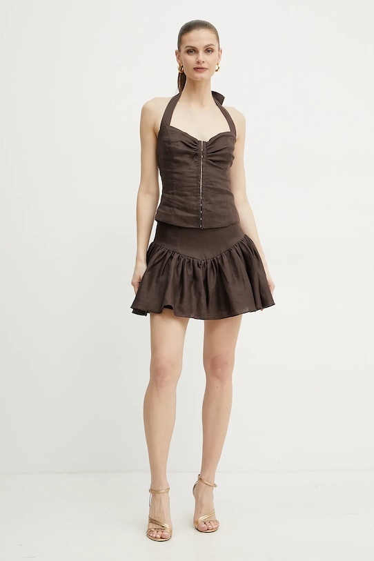 Bardot fustă din in AMORETTE 59864SB2 maro SS25