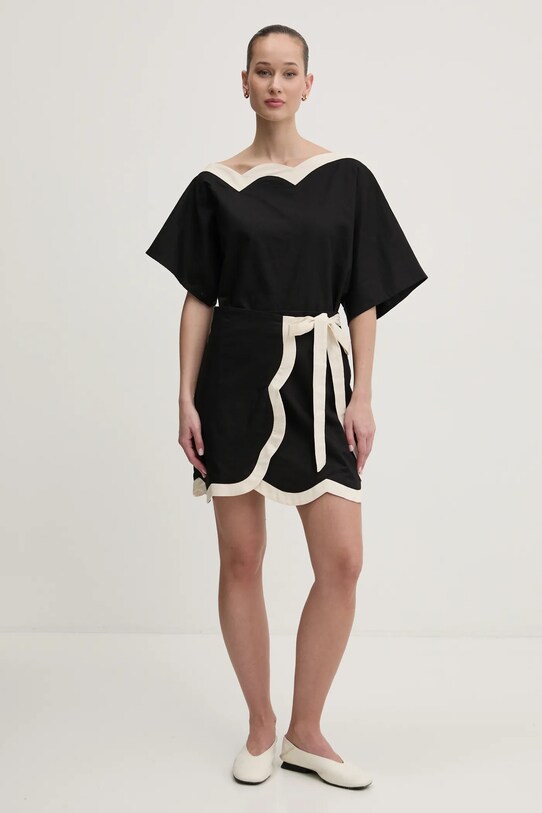Never Fully Dressed fustă din amestec de in NFDSK641 negru SS25