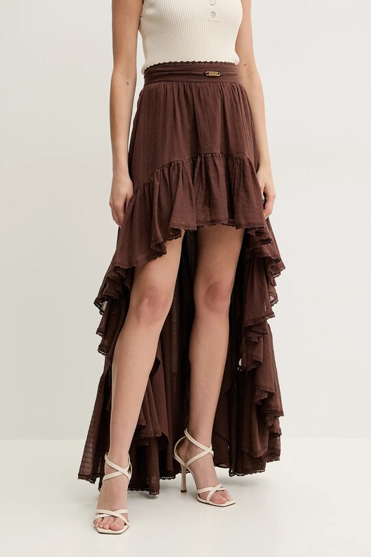 Βαμβακερή φούστα Marciano Guess ELSA casual καφέ 5GGD34.7317A