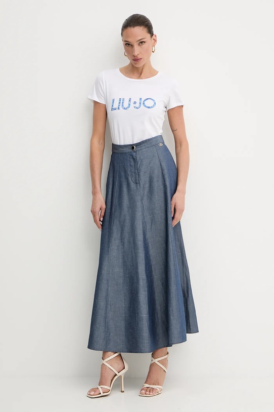 Liu Jo spódnica z domieszką lnu WA5353.T4818 niebieski SS25