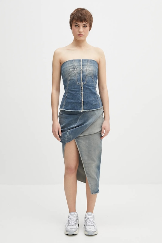 Rick Owens DRKSHDW spódnica jeansowa Low Twist Skirt DS01E3349.SDWB niebieski