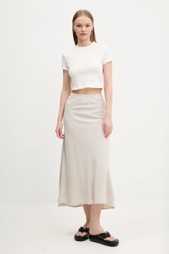 Λινή φούστα Abercrombie & Fitch casual μπεζ KI143.5058.182