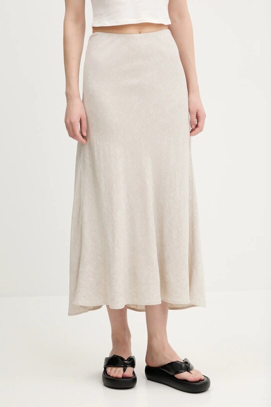 Λινή φούστα Abercrombie & Fitch KI143.5058.182 μπεζ SS25