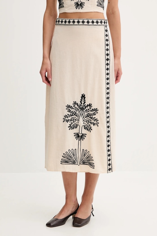 Hoss Intropia spódnica z domieszką lnu rozkloszowany beżowy 8429028
