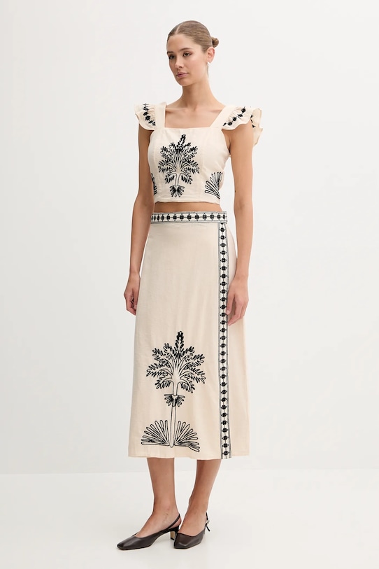 Hoss Intropia spódnica z domieszką lnu 8429028 beżowy SS25