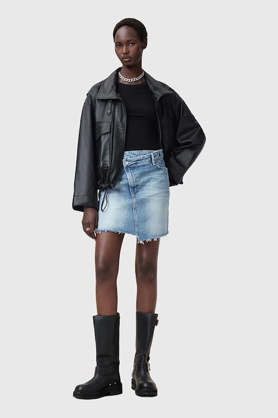 AllSaints spódnica jeansowa AKI CROSSOVER bawełna niebieski W006RC