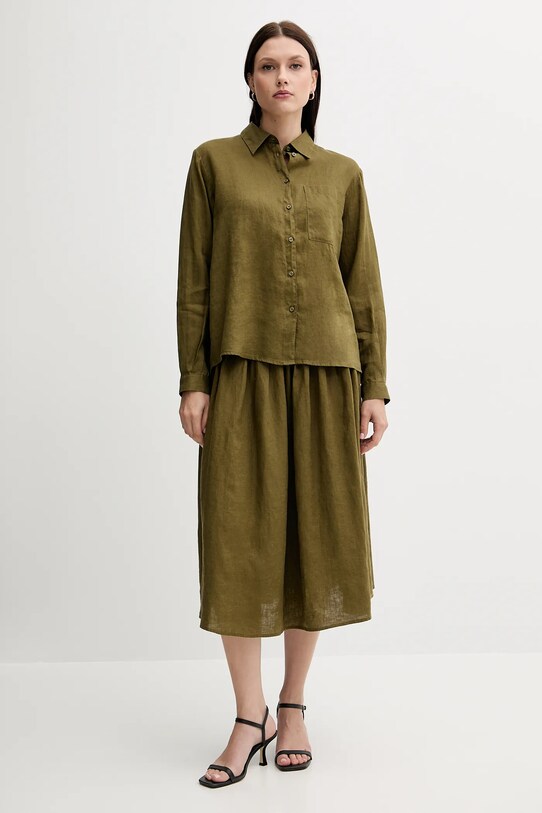 Sisley fustă din in 4AGHL002T verde SS25
