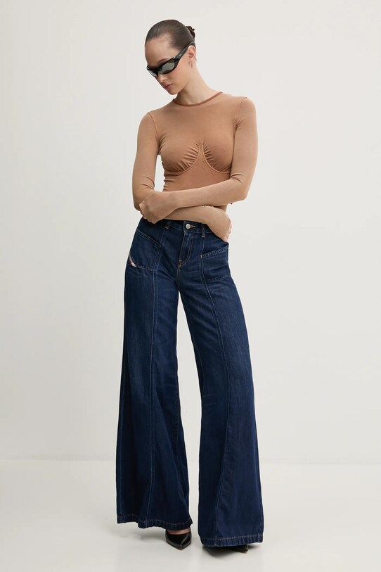 Džíny s příměsí lnu Diesel D-AKII L.32 TROUSERS A12808.068RA námořnická modř SS25
