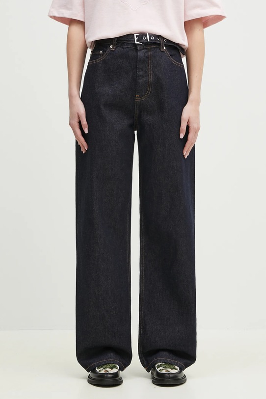 Τζιν παντελόνι GANNI Rinse Denim Izey Belt Planet friendly σκούρο μπλε J1624