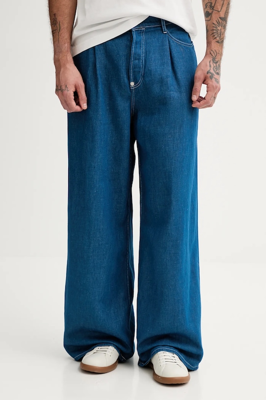 Kenzo jeansy z domieszką lnu niebieski FF55DP4196T1.DM