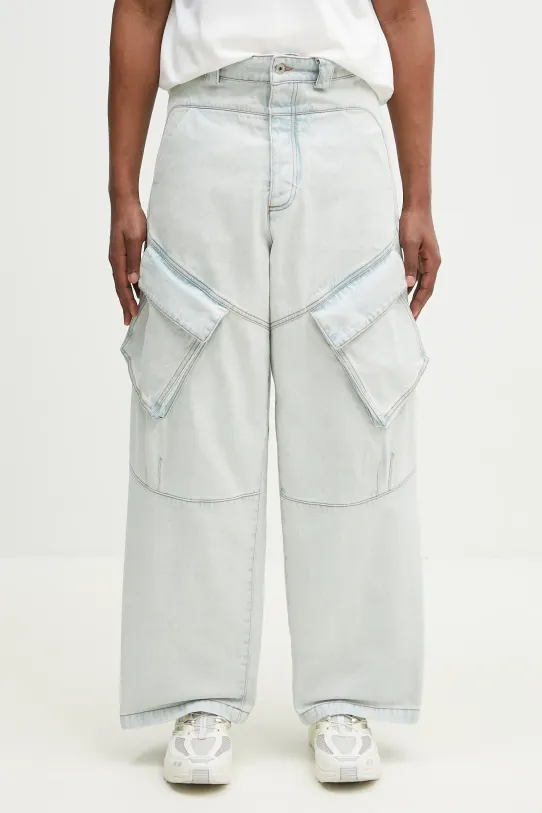 Памучни дънки Marcelo Burlon Bleach Denim Wide Cargo Light Blue No Co син CMYB003S25DEN0014000