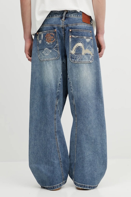 Odzież Evisu jeansy Kamon Leather Applique 2ESHTM5JE1010 niebieski