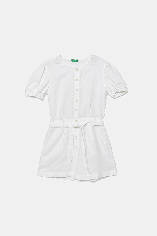 United Colors of Benetton salopetă de in pentru copii scurt alb 43WBCT014.G.Seasonal