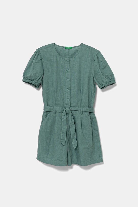 Dětský lněný overal United Colors of Benetton látka tyrkysová 43WBCT014.G.Seasonal