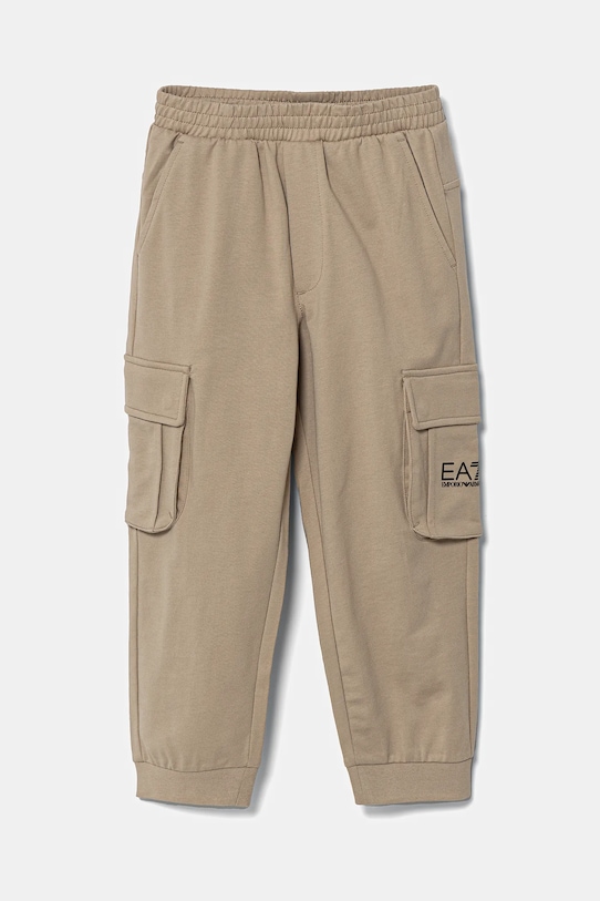EA7 Emporio Armani pantaloni de trening din bumbac pentru copii tricotaj bej 7B000028.AF10380