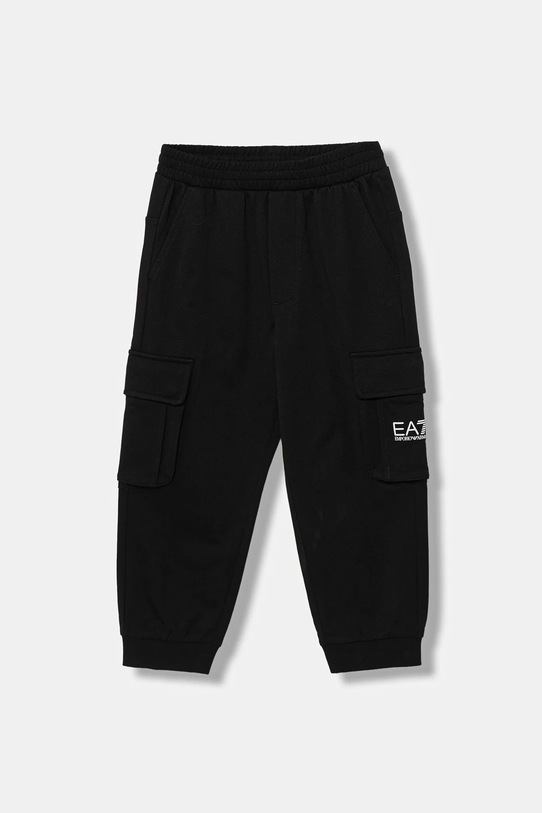 Дитячі бавовняні штани EA7 Emporio Armani трикотаж чорний 7B000028.AF10380