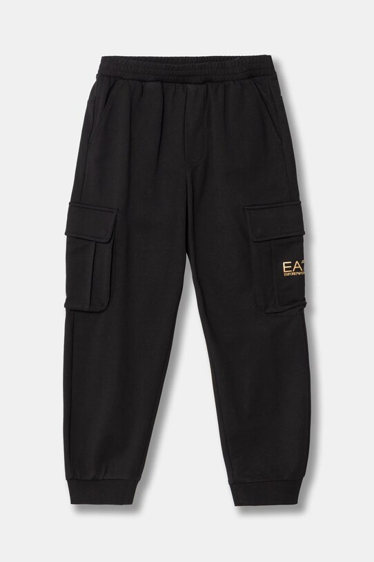 Детские хлопковые штаны EA7 Emporio Armani трикотаж чёрный 7B000028.AF10380